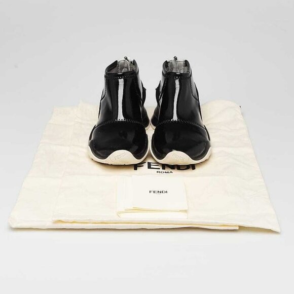 Fendi Black Glossed Neoprene Zip Sneakers Size 5.5/36 - Picture 1 of 5